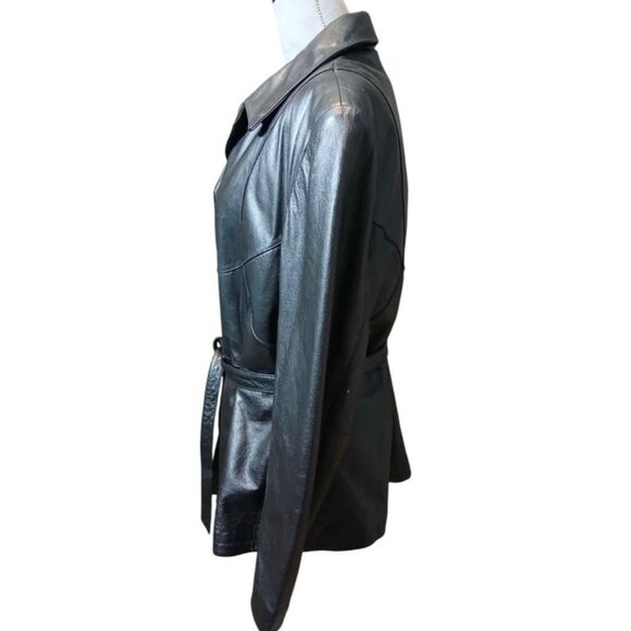 Vintage Wilsons MAXIMA Leather Jacket Womens XL Black Retro 90s Belted Button Up - Picture 5 of 6
